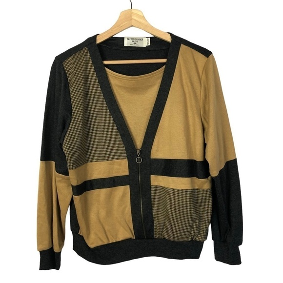 Vintage Alfred Dunner Petite Brown & Gray Printed Cardigan Sweater M - Picture 1 of 4